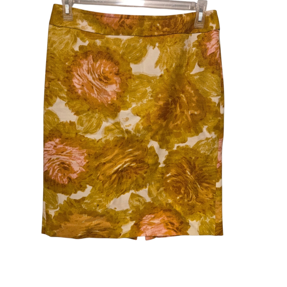 Talbots Gold Floral Linen A-Line Skirt Size 10 - Picture 2 of 3